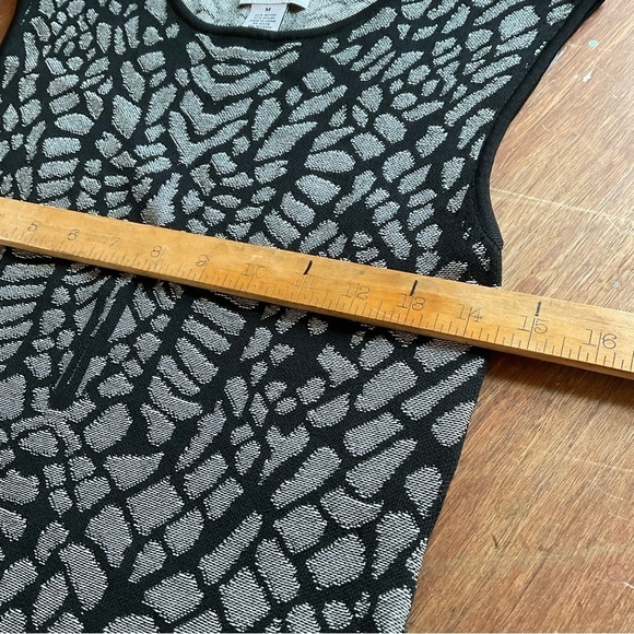 Carmen Mark Valvo Black Grey Knit Midi Dress M Print Bodycon - Picture 7 of 10